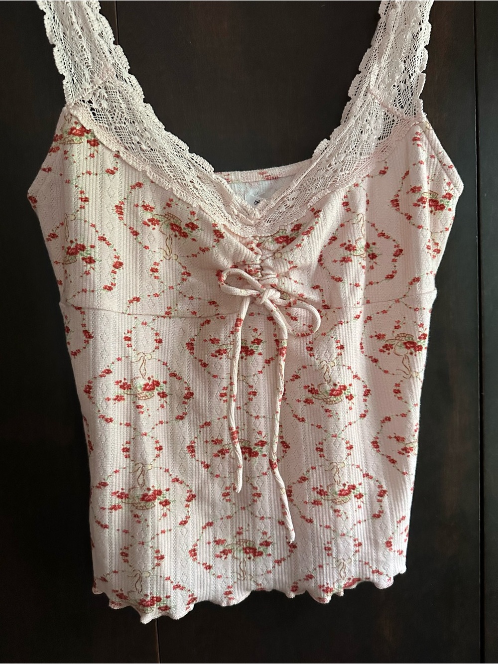 UO Kimchi Blue Blush Pink Floral Lace-Trim Tank - Picture 2 of 8